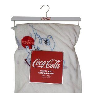 Coca-Cola Polar Bear Velvet Soft Throw Blanket 60" X 70" Oversized Super Soft